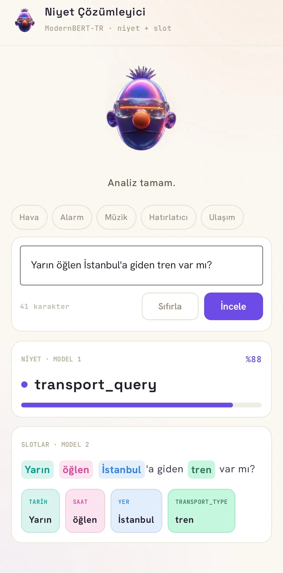 Intent and slot filling Android demo